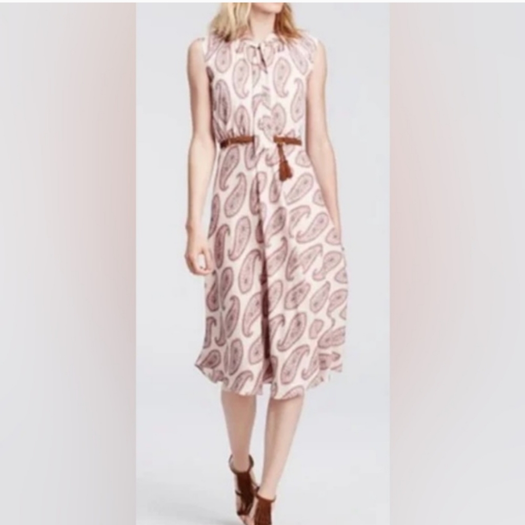 Ann Taylor Paisley Chiffon Midi Dress Size 2 Small Rip In Front Looks L